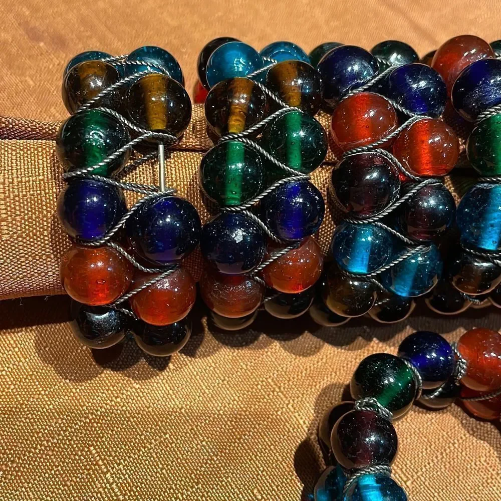 Pier 1 Glass Bead Napkin Rings Set of 6 Earth Tones